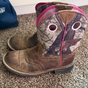 Ariat Brown and Camo Boots with Pink Accents